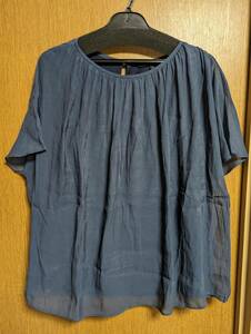 アンタイトル 昨季美品 ネイビーブルー 半袖シフォンブラウス 裏地付きカットソー 大きいサイズ 4 11号 12号 スーツインナー 半袖Tシャツ