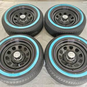 新品 デイトナ 15-7.0J＋12 5-114.3 ブラック タイヤ付4本SET 195/65R15 ホワイトリボン アウトレット特価(W0012) 送料込￥67,100