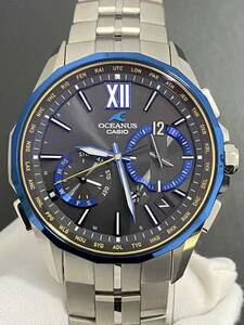 *1 иен ~!* не использовался товар *CASIO OCEANUS Manta Casio Oceanus man ta радиоволны солнечный наручные часы [OCW-S3400G] черный мрамор обычная цена 195,000 иен 