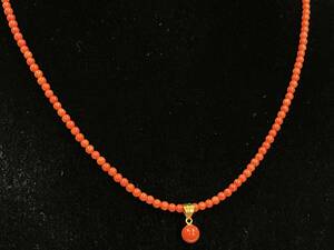  red .. necklace ..K18 stamp approximately 41cm coral accessory approximately 5.2g lady's 