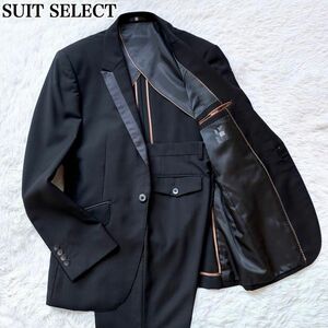【未使用級】 SUIT SELECT スーツセレクト セットアップ タキシード ブラックスーツ シングル 結婚式 ウール A6