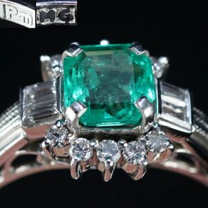 [220660] emerald diamond ring Pm stamp platinum weight 3.84g* ring / jewelry / accessory / natural beryl / natural stone / gem /.. goods 