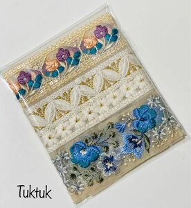 B.ハギレ　インド刺繍リボン50cm×3本セット