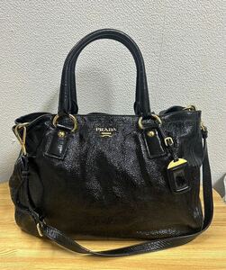 PRADA プラダ ジッパーデザイン トートバッグ ハンドバッグ ショルダーバッグ 2WAY パテントレザー 黒 ブラック レディース