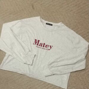 レディース ショート丈 長袖デザインTシャツ Lサイズ 淡 グレー