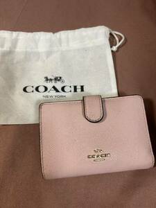 中古美品 ブランド財布 COACH 二つ折り財布 ピンク ブラウン