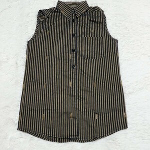 1 иен [ высшее редкий ]FENDI Fendi блуза лучший безрукавка рукав нет XS размер Brown pe can рисунок полоса б/у одежда рубашка высокий бренд 