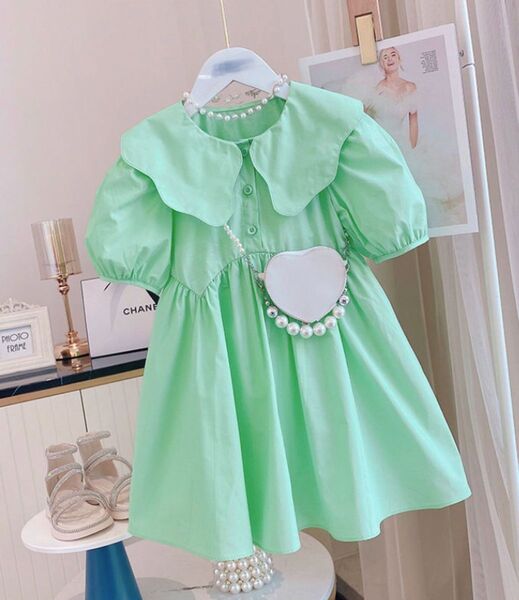 子供服一斉大幅セール!襟付きミントグリーンワンピース 150,160 子供服 キッズ