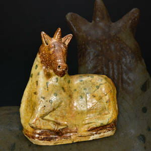 br10642 China old . era thing . shape ornament * ceramics * deer /..* Tang three .* Tang thing * box attaching height 16.5cm