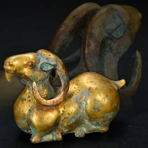  br10651 中国美術 銅製 鍍金 羊形置物 唐物 11x5cm 高7.3cm