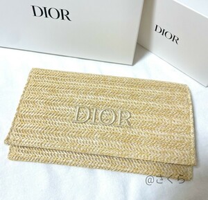 Dior ディオールノベルティ ポーチ クラッチバッグ クリスチャンディオール ストローポーチ ロゴ　夏　化粧ポーチラタン　非売品新品未使用