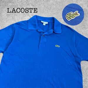 A-333★LACOSTE ラコステ CLASSIC FIT★ブルー青色 ワニロゴ刺繍 半袖 鹿の子 ポロシャツ ５