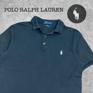 A-354★POLO RALPH LAUREN ポロ ラルフローレン SLIM FIT★ブラック黒色 ポニーロゴ刺繍 半袖 鹿の子 ポロシャツ M