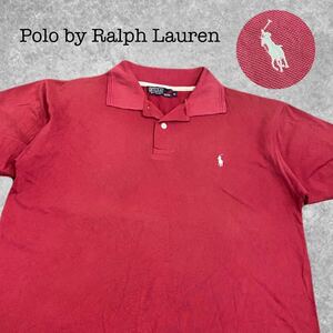 A-356★Polo by Ralph Lauren ポロ バイ ラルフローレン★レッド赤色 ポニーロゴ刺繍 半袖 鹿の子 ポロシャツ M