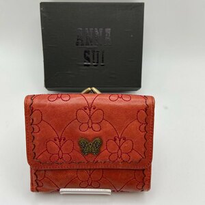 1円～　H-8　60　ANNASUI　アナスイ　コンパクトウォレット　3つ折財布　がま口　エターナル　バタフライ刺繍　箱付き　60　総柄　