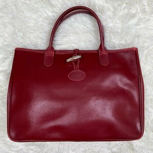 1円～　A-9　80　LONGCHAMP　ロンシャン　レザー　レッド　ハンドバッグ　トートバッグ　ポニー　フランス製　