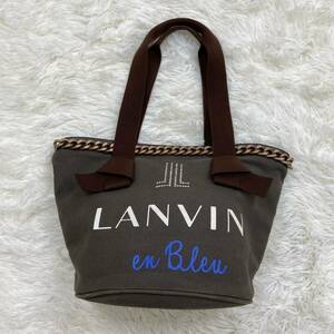 1円～　60　A-11　LANVIN en bleu　ランバンオンブルー　ハンドバッグ　レディース　ラインストーン　チェーン　キャンバス　