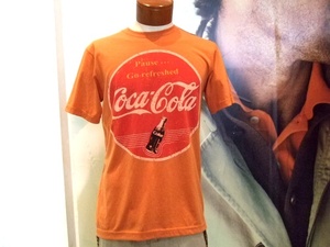 COCACOLA ユーズド加工プリント 半袖Tシャツ ORANGE M 新品/希少/ゆったり目/快適/リラックス/アウトドア/ストリート/アメカジ/レトロ/買得