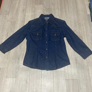 free shipping old clothes EGOIST Denim cloth . minute sleeve shirt M size 