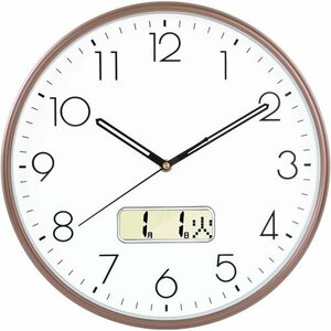 Nbdeal ブラウン 夜間秒針停止機能付き 直径35cm 曜日表示 日付 電波時計 掛け時計 160