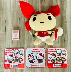 ☆非売品☆石川遼 日本赤十字社けんけつちゃん ぬいぐるみ ストラップ ハートラちゃんxハローキティ ハンドタオル トランプ セット