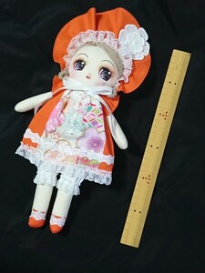  Showa Retro manner, handmade cultured person shape. hand made doll. orange color, light brown ., peace pattern, white race. new goods.
