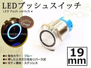 埋込式モーメンタリ リング プッシュスイッチ イルミ 19mm 青 LEDリング ステンレスボディ 表面防滴仕様 イルミ 12V