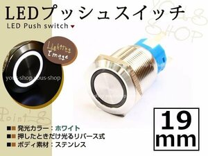 埋込式モーメンタリ リング プッシュスイッチ イルミ 19mm 白 LEDリング ステンレスボディ 表面防滴仕様 イルミ 12V