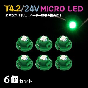 Б メール便送料無料 6個セット メーター エアコンパネル パネルライト 自動車 LED チップ 24V SMD T4.2 バルブ トラック 大型車 グリーン