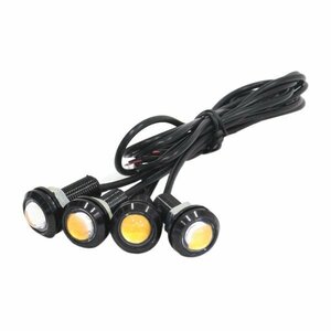 Б スポットライト LED イーグルアイ イエロー 4個セット 12V 高輝度 超小型 デイライト 18mm 防水仕様 常時点灯 ボルト 牛目