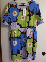 クリックポスト送込♪限定 ♪マリメッコ♪marimekko♪濃紺地　カラフル　UNIKKO　ウニッコ柄　レディース　ワンピース　M_画像1