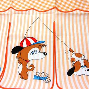 昭和レトロポップ暖簾 犬ファンシーのれんオレンジ 当時物、未使用品デッドストック品／わんちゃんドッグの画像3