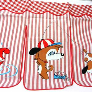 昭和レトロポップ暖簾 犬ファンシーのれん 赤 当時物、未使用品デッドストック品／わんちゃんドッグの画像1