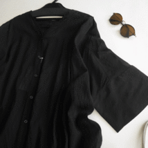 新品■アメリカンホリック■羽織にも！バックギャザーVネックシアーシャツ　黒M_画像5
