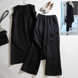  new goods #bon Jules SaGa n# neatly is seen V neck all-purpose setup black!V neck dress × flair Silhouette pants! each single goods using 3WAY specification 
