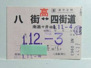 ●ＪＲ東日本●通学定期●常備●高●八街⇔四街道●H1年●