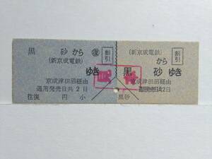 ●新京成電鉄●D 型●往復●京成連絡割引●黒砂ゆき●見本印●裏面少ヘゲ有●