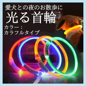 首輪 犬 光る レインボー 散歩 LEDライト USB充電 安全 348a