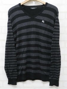 6T2704■バーバリーブラックレーベル カシミヤ混Vネックコットンニット BURBERRY BLACK LABEL セーター