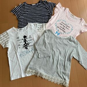 半袖Tシャツ　4点セット　160 まとめ売り　ボーダー　半袖　140 150 女の子 子供服 カットソー Tシャツ　トップス