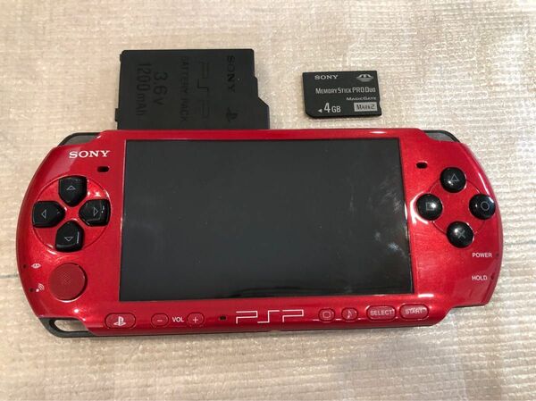 PSP-3000 レッドブラック 動作品 充電器　メモリースティック　バッテリー付き　プレイステーションポータブル