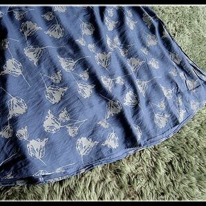 ◆Rose◇L～2L～3L ゆったりAライン・お袖リボン仕立て♪チューリッププリントの春ワンピ/スモークブルーの画像7