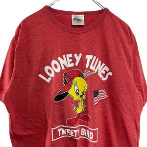 LOONEY TUNESイラストプリント半袖Tシャツ赤メンズLL 17