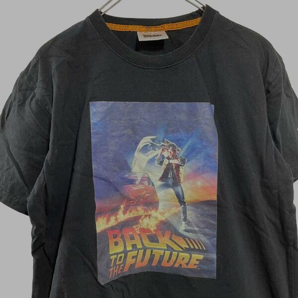 BACKTOTHEFUTUREイラストプリント半袖Tシャツ黒メンズL　17