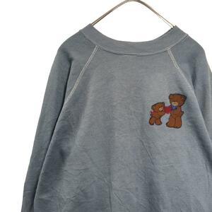 バック刺繍ロゴ熊ワッペンスウェット　トレーナー水色メンズL　c2