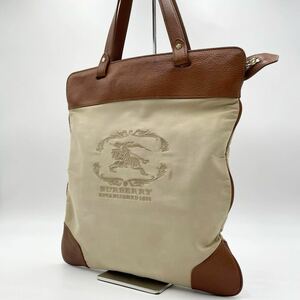1 иен BURBERRY [noba проверка ] большая сумка ручная сумочка чай парусина кожа шланг Logo Burberry вертикальный бизнес мужской женский 