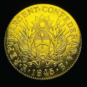 金貨 古銭 アルゼンチン ラ・リオハ州 1845年 太陽 国章 帽子 エスクード コイン 硬貨 の画像1