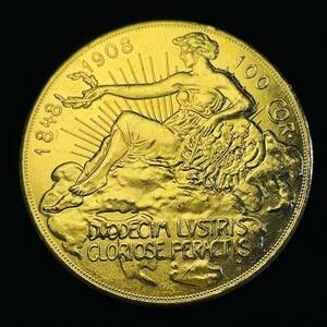 金貨 古銭 オーストリア帝国 フランツ・ヨーゼフ 1 世 1908年 治世60周年記念 雲 女神 国章 コイン 硬貨