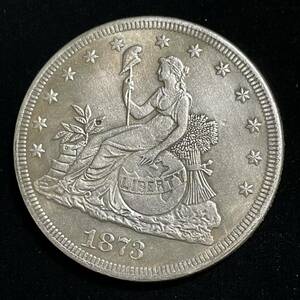 銀貨 古銭 アメリカ 自由の女神 1873年 13の星 独立十三州 旗 盾 アメリカ大陸地図 ハクトウワシ オリーブの枝 コイン 硬貨 