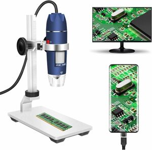 Jiusion HD 2MP USBデジタル顕微鏡 40倍~1000倍 ポータブル拡大鏡カメラ 8個のLED付き アルミニウム合金